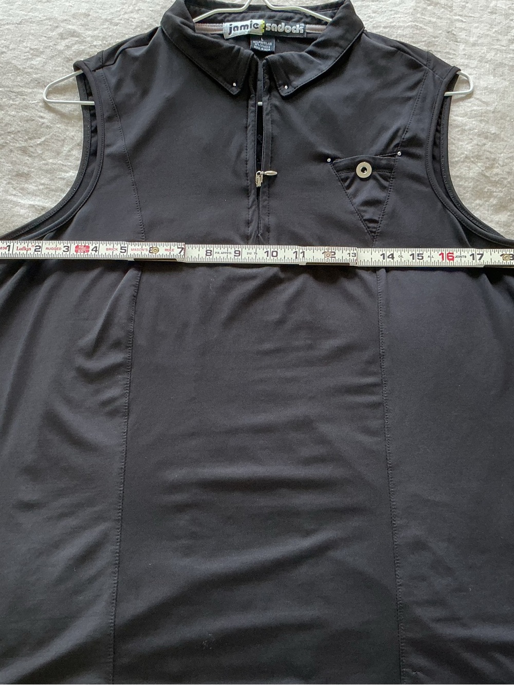 jamie sadock Black Sleeveless Zip Polo with Button-Chest Pocket